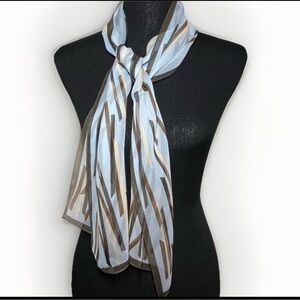 100% Silk Vintage Anne Klein Geometric Abstract Scarf Light Blue Brown 52 X 10
